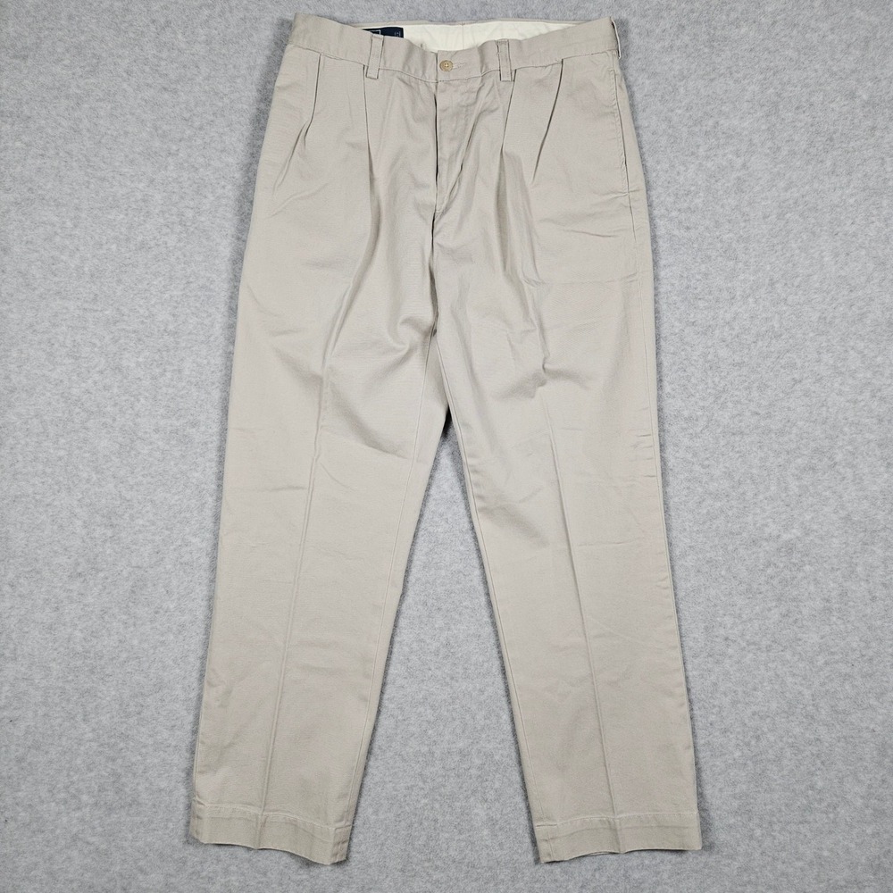 Polo Ralph Lauren (Men's 35x32) Tan Ethan Pant Pleated Chino Trousers Khaki VTG